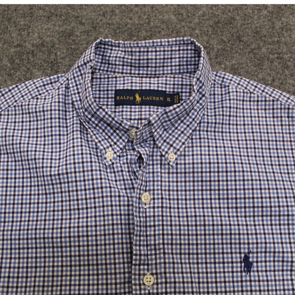 Ralph Lauren Big Tall Button Down Shirt Mens XL Blue‎ Gingham Check L/S Polo